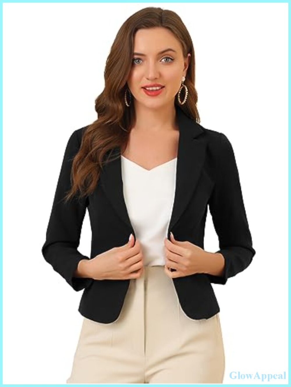 Women's Lightweight Open Front Crop Blazer Business Casual Notched Lapel